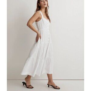 Madewell Button-Front Tiered Midi Dress Eyelet White Small NWT